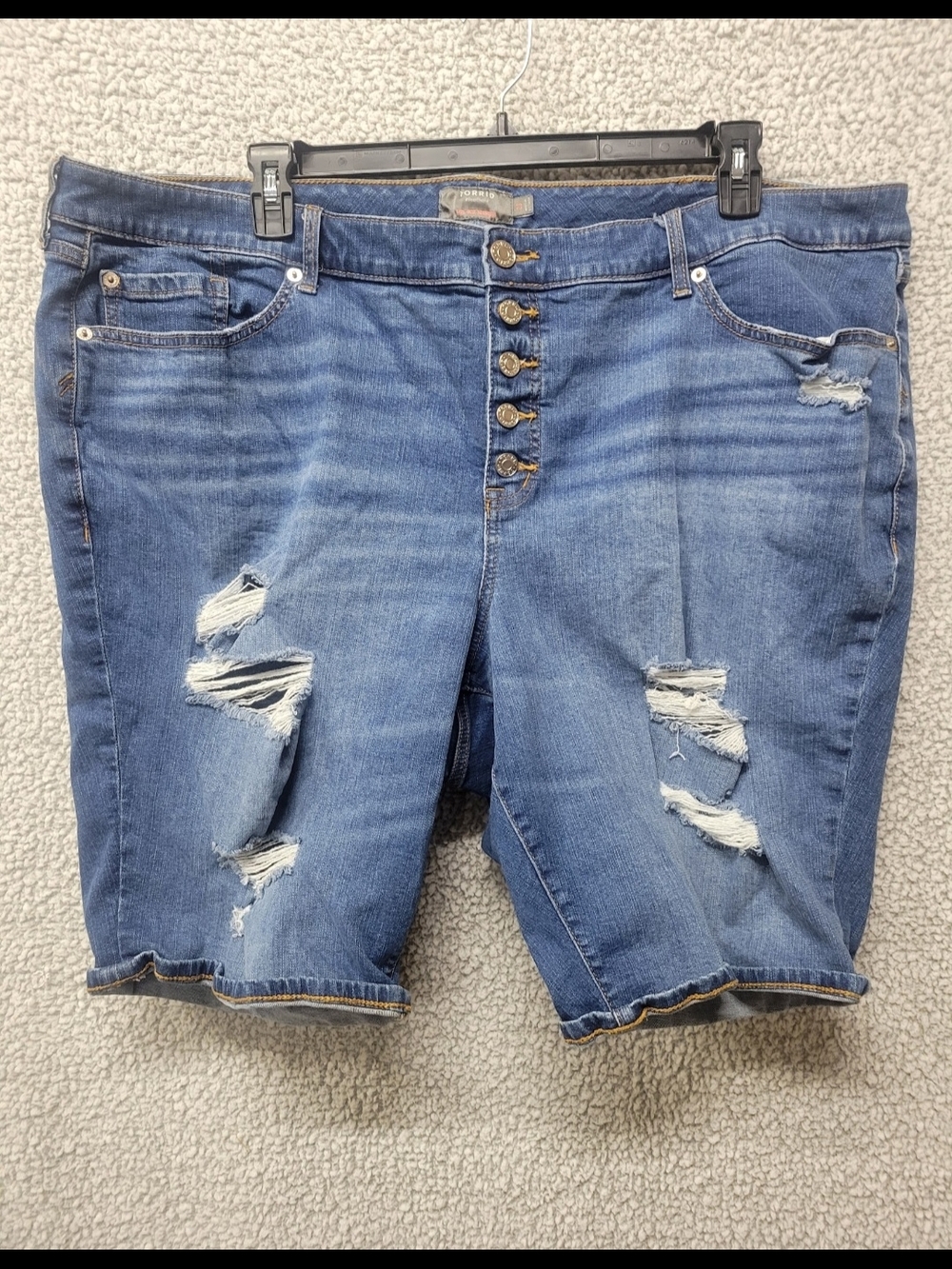 Torrid Ripped Button-Fly Denim Bermuda Shorts - Blue